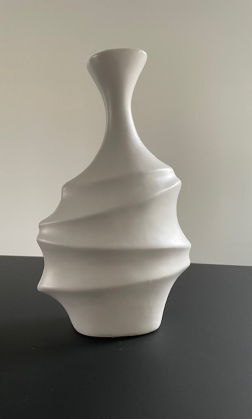 Designer ceramic vase matte white sculptural 25 cm