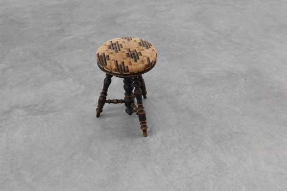 Image 1 of Taburete de piano ajustable Art Déco con tapizado original, Francia, década de 1920