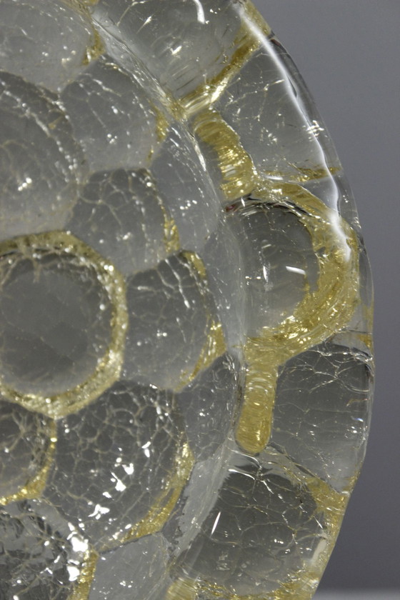 Image 1 of Coupe "Nid d'Abeille" Verre Jaune Texturé Pierre d'Avesn Période Art Déco