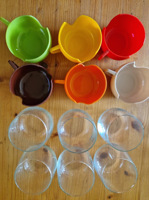 Set van 6 theeglazen in mid-century space age-stijl – Gemaakt in Nederland (jaren 70) – servies, Glass (photo 2 of 7)