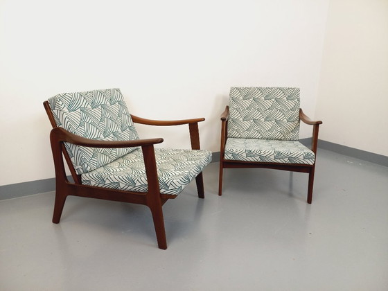 Image 1 of Pair of vintage Scandinavian armchairs by Arne Wahl Iversen for Komfort in teak and fabric from the 60s