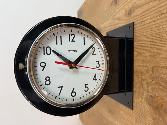 Image 1 of Vintage zwarte Citizen dubbelzijdige scheepswandklok, jaren 80