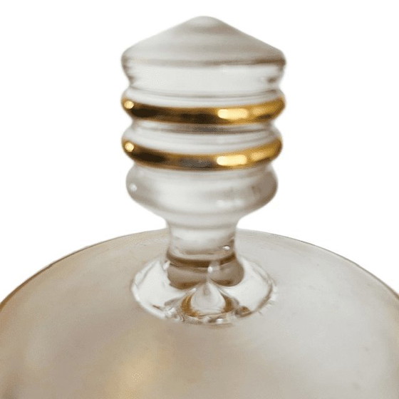 Image 1 of Caja de joyería Art Deco polvera de cristal transparente dorado años 50