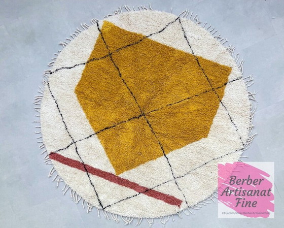 Image 1 of Round Beni ourain rug 1.5X1.5m - New Berber design Hand-Knotted Moroccan wool rug - berber carpet - FREE SHIPPING