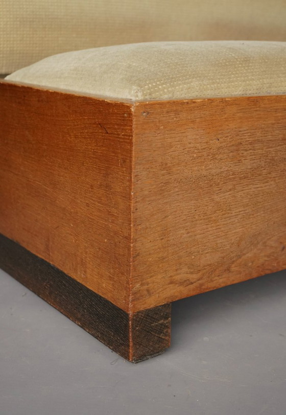 Image 1 of Kleine Haagse School / Art Deco eikenhouten halbank, jaren 1930