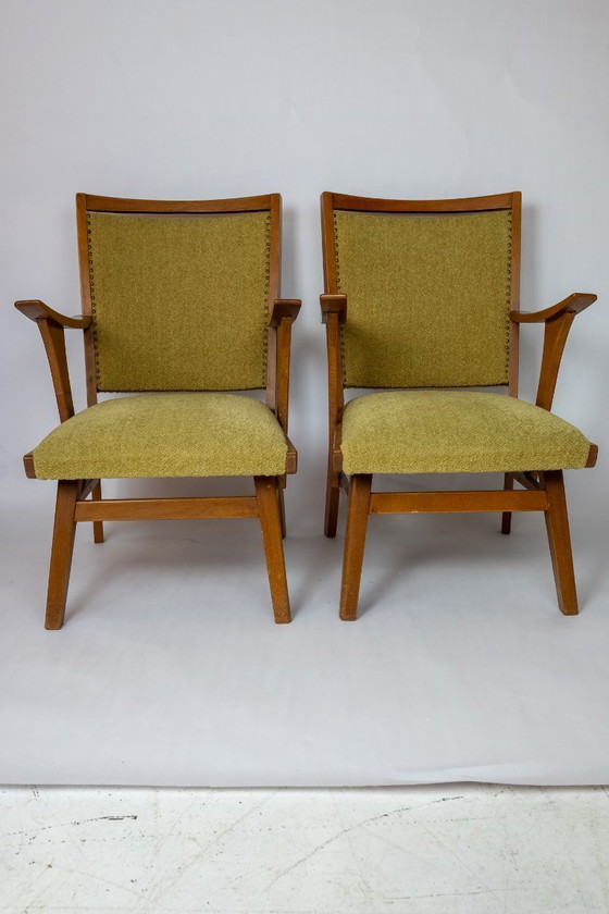 Image 1 of Ensemble de 2 fauteuils des années 1950 avec revêtement vert
