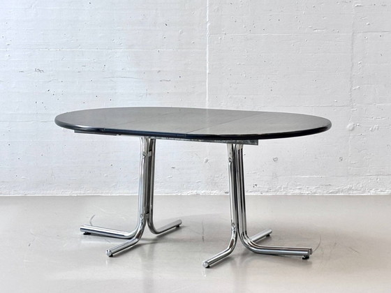 Image 1 of Black extendable table with chrome frame, 1970s