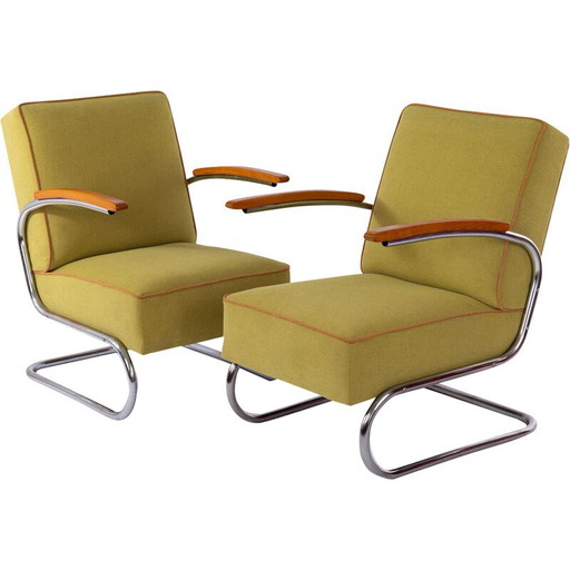 Coppia di poltrone a sbalzo vintage Bauhaus in acciaio cromato, 1930