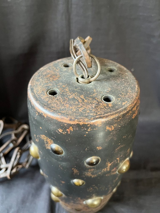 Image 1 of Lampe de plafond moderne du milieu du siècle NANNY STILL pour RAAK en cuivre et verre ambré