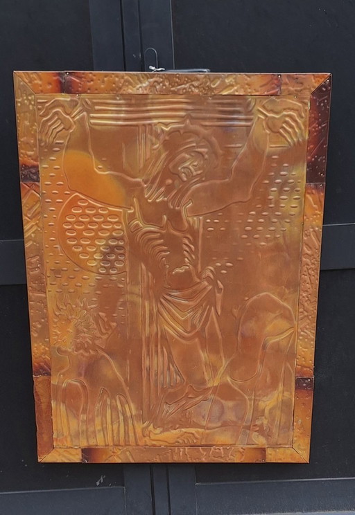 Magnificent religious artwork, a so-called repoussé copper panel.