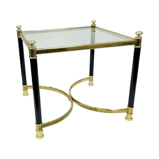 Hollywood Regency Side Table, Brass and Glass, 1970s, Maison Jansen Style