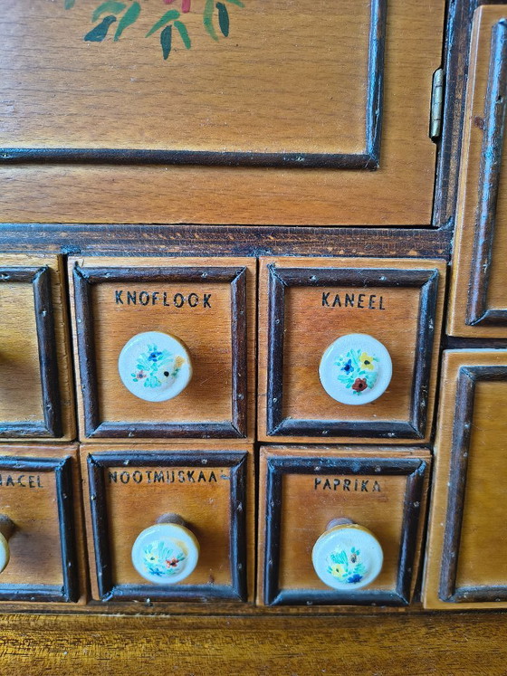 Vintage Wooden Spice Cabinet / Antique Spice Cabinet – Wall cabinet, Porcelain (photo 4 of 8)