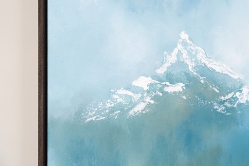 Dramatic Original Acrylic Painting - Snowy Mountain and Forest Scene - Mystery High III (photo 2 of 7)