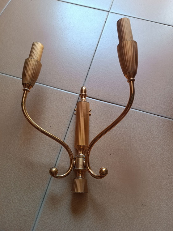 Pair of Art Deco style Wall lights (Italy), Metal, Brass, Gold (photo 2 of 9)