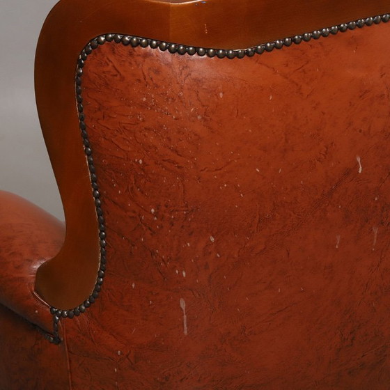 Image 1 of Rococo-Style 3-Seater Sofa — Leather & Wood — Classic Curved Salon Silhouette