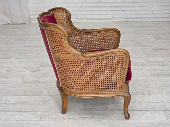 Image 1 of Fauteuil danois des années 1950, velours d'ameublement, bois de frêne, maille d'ameublement.