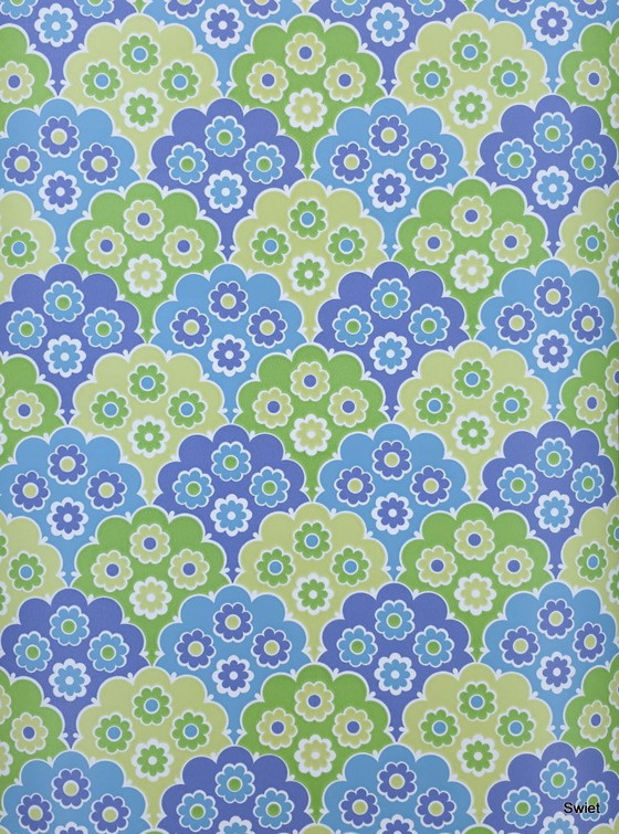 14306 Blauw Retro Vintage Style Groen Bloemenbehang – Wanddecoratie, Paper (photo 7 of 7)