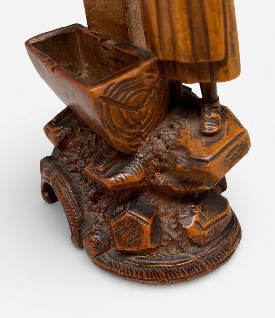 Image 1 of Antique Black Forest thermometer – Hand-carved wood carving with female sculpture (c. 1880–1920)