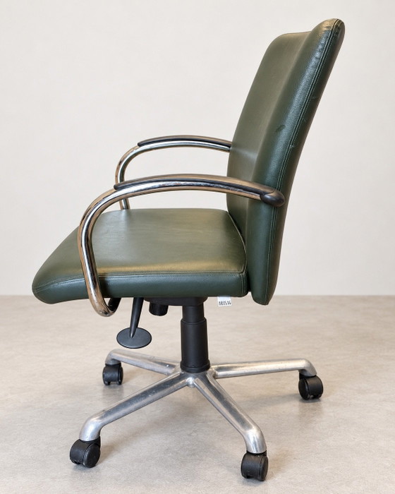 Lot de 3 Chaises de bureau Drisag, vert foncé, design belge vintage, Plastique, Aluminium, Noir (photo 4 sur 6)