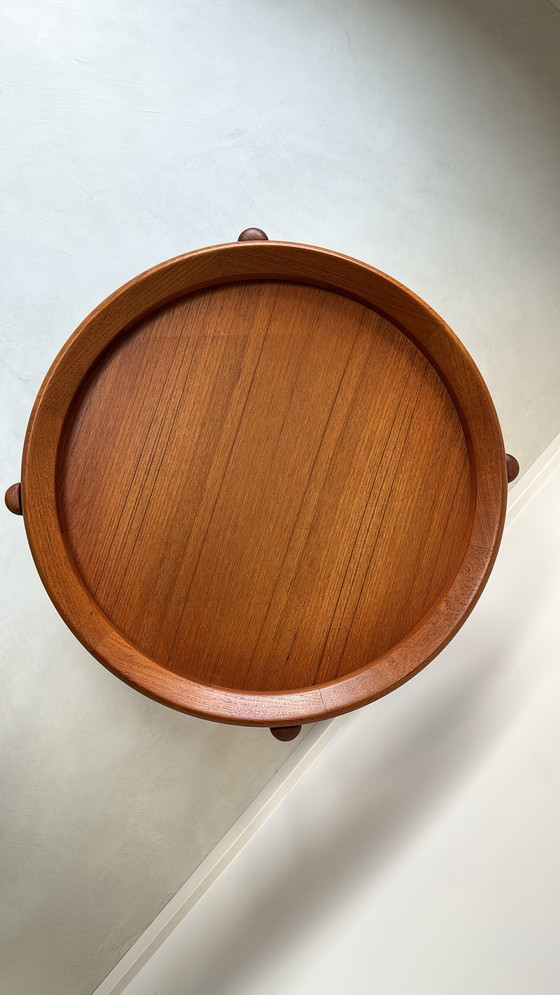 Image 1 of Vintage Deense teak houten ronde trolley / serveerwagen 