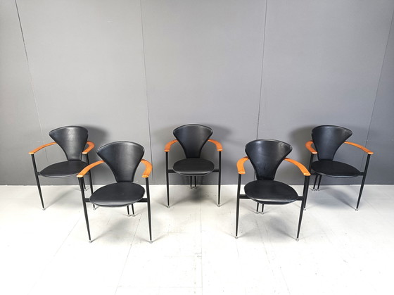 Image 1 of Vintage Leather Armchairs By Arrben Italy, 1980S - Set Of 5