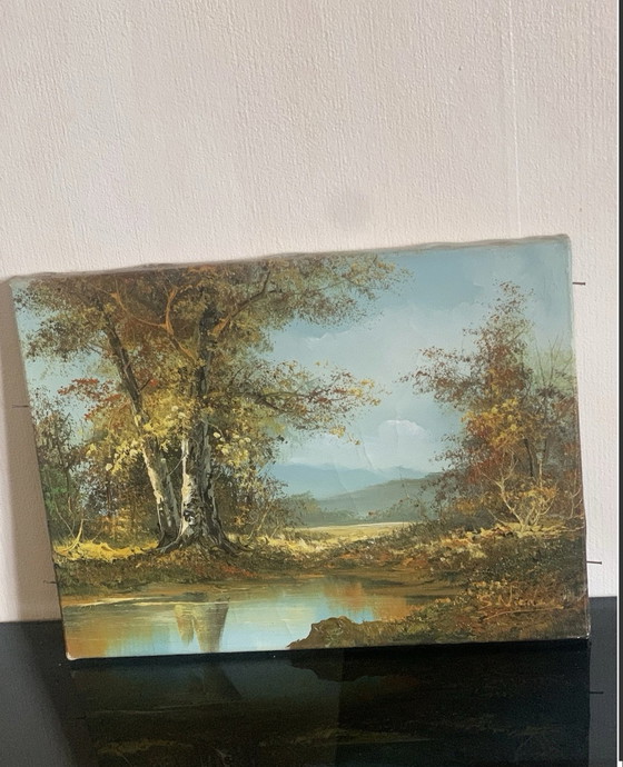 Paesaggio autunnale - anni '50/'60 - firmato – Dipinti e disegni, Tela, Legno (photo 3 of 10)