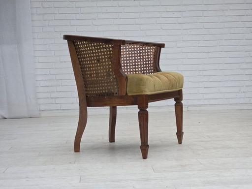 Fauteuil danois des années 1950, revêtement en velours et en maille, bois de chêne.