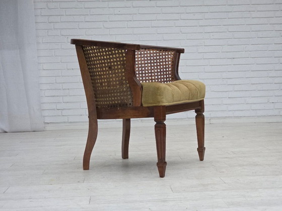Image 1 of Fauteuil danois des années 1950, revêtement en velours et en maille, bois de chêne.