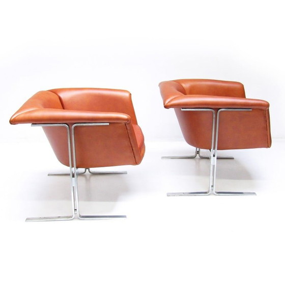 Image 1 of Pair of vintage cognac leather armchairs by Geoffrey Harcourt for Artifort, 1963