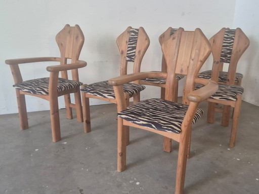 Brutalist pinewood dining chairs