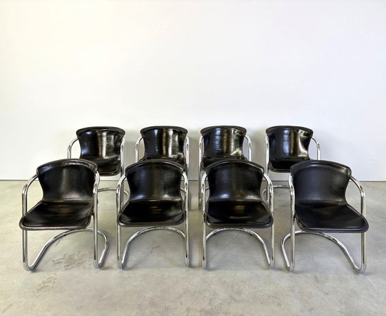 Sedie da pranzo vintage di Willy Rizzo per Cidue, set da 8, anni '70. – Leather, Metal (photo 4 of 10)