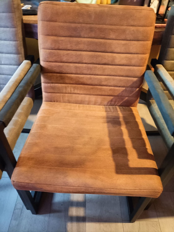 Mango wood dining table with 4 chairs – Dining set, Metal, Textile (photo 3 of 6)