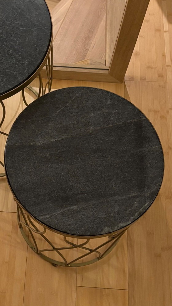 Image 1 of 2x side table QAZQA matt brass/black marble