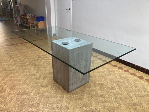 Table de salle à manger en béton et verre de Saporiti, Italie 1960