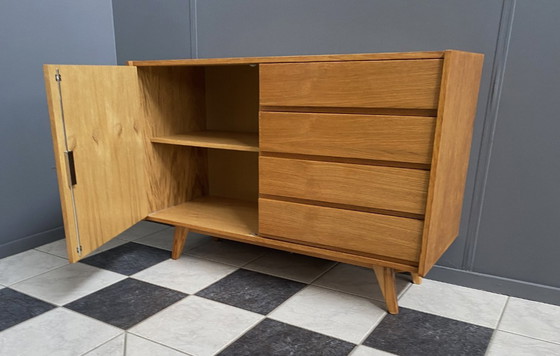 Image 1 of Jiri Jiroutek blond houten dressoir jaren 60 model U458 4 laden en een deur