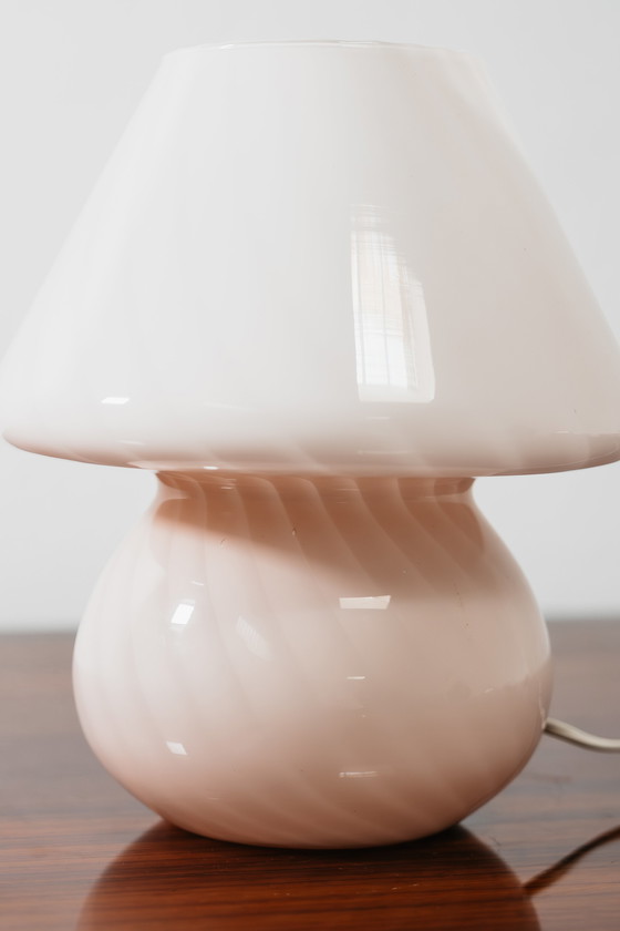 Image 1 of Large Murano Mushroom Rose Table Lamp 1970’s Design Pink Shade