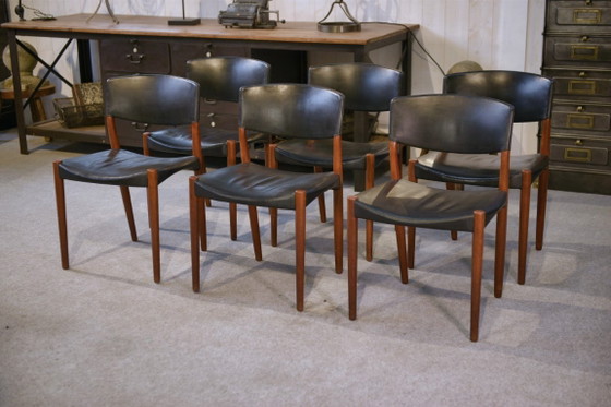 Image 1 of Ensemble de 6 chaises Ejner Larsen et A. Bender Madsen pour Willy Beck design scandinave en cuir et palissandre 1960's