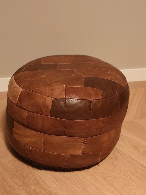 Vintage Brown Leather Pouf