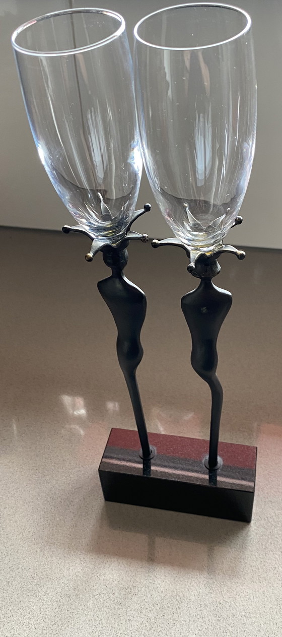 Image 1 of 2x champagneflutes op bronzen steel. Arti Hove