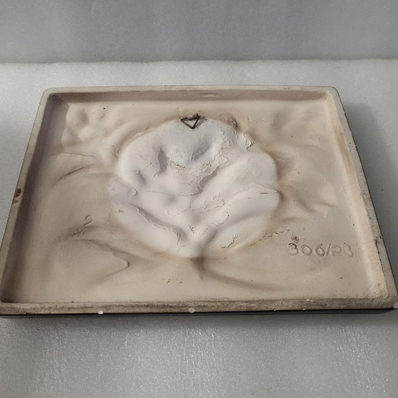 Image 1 of Cadre mural en céramique émaillée, fleurs et relief orange pop,BOITZENBURG, west germany, 1960-70 