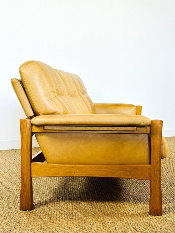 Image 1 of Ensemble de salon complet en cuir naturel et chêne, 1960, Set de 3