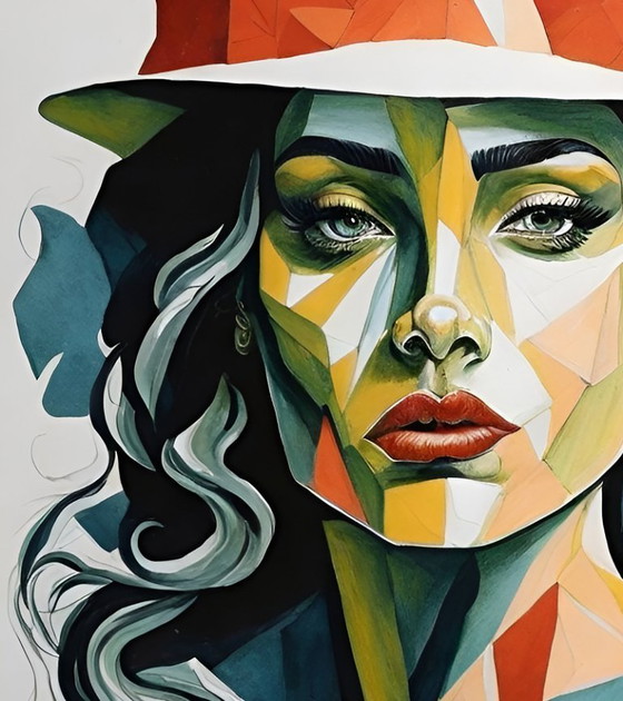 Image 1 of GONGAS - Kubisme met een hoed - Ingelijste lithografie van de kunstenaar