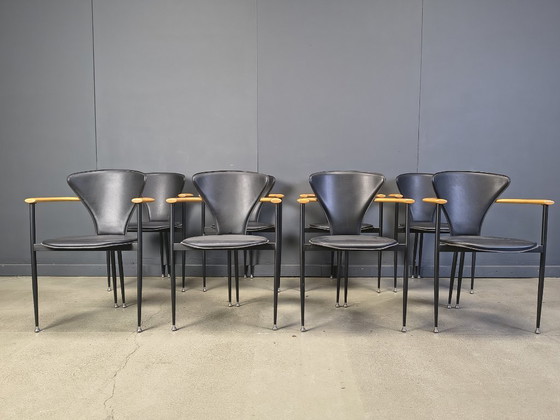 Image 1 of Vintage leren fauteuils van Arrben Italy, jaren 80 - set van 8