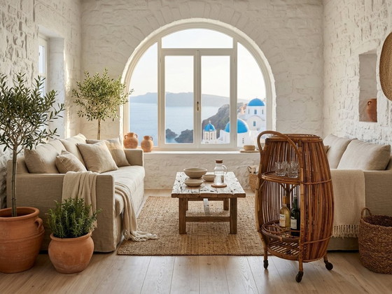 Image 1 of Carrito de bar italiano de ratán de estilo moderno de mediados de siglo, década de 1960.