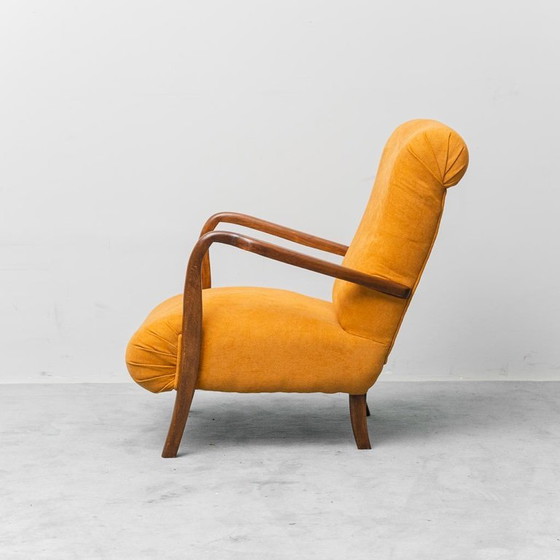 Image 1 of Poltrona vintage scandinava in tessuto arancione e legno, anni '60, Modern Antiques