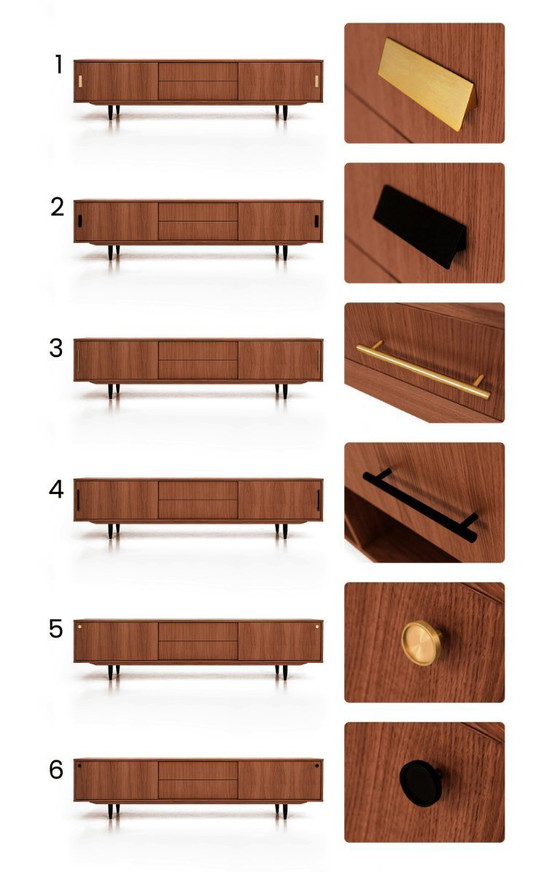 Image 1 of Dressoir gebeitst teak T-S01 schuifdeur en 2 laden 200