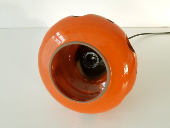 Image 1 of Oranje keramieken aardewerken vintage hanglamp, West Germany fat lava stijl, space age lamp