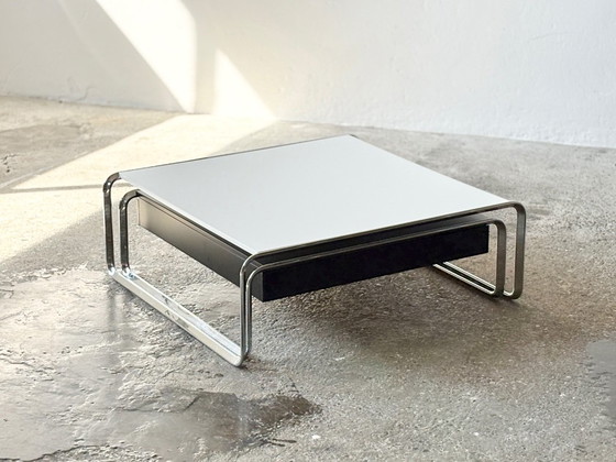 Tecta Oblique Set di Tavolini da caffè Modello Nr. K1AS e K1A Design Bauhaus – Metal, Wood (photo 2 of 10)