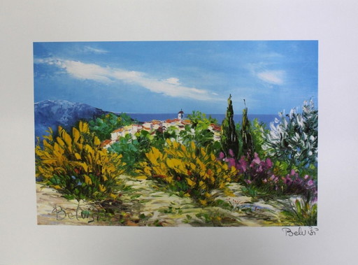 Lithographie signée à la main « Provence » de Marcel Belvisi