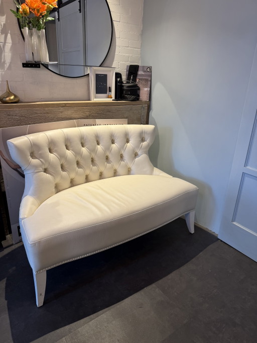 Wit leren Bank Sam van Piet Boon – 2 zitsbanken, Leather, Wood